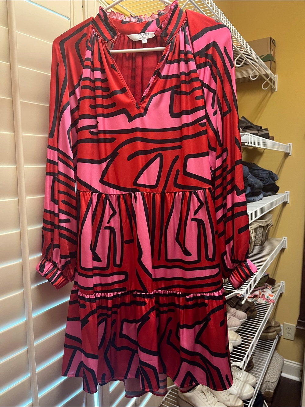 CROSBY by Mollie Burch Red & Pink Abstract Tiered Dress